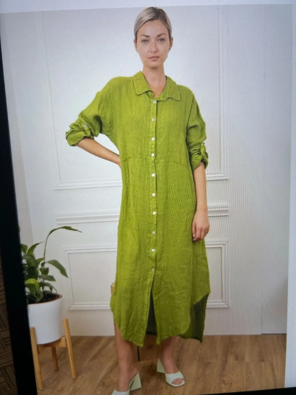 MADE IN ITALY LONG SHIRT 100% linen Shirt Dress PERSIMMON - Picture 7 of 7